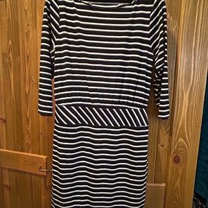 L.L. Bean Black and White Striped Long Sleeve Sheath Dress